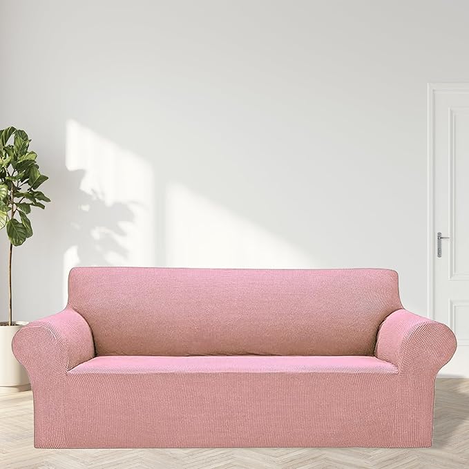 Cupuamon 2026 New Stretch Oversized Sofa Slipcovers Couch Sofa Cover for 4 Seater Furniture Protector Covers with Elastic Bottom Jacquard Fabric Small Checks for Pets, Kids - Dusty Pink