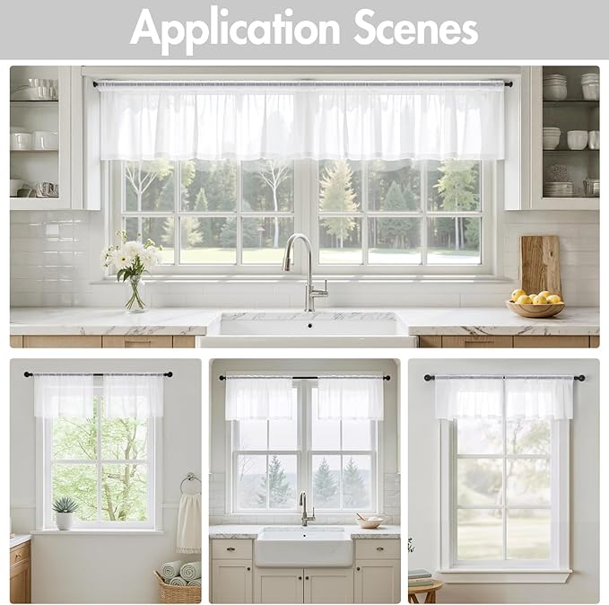 MIULEE White Valance for Windows, 4 Panels Set, Light Filtering Small Short Valance Sheer Curtains for Living Room/Bedroom/Bathroom/Basement, 42W x 14 Inches
