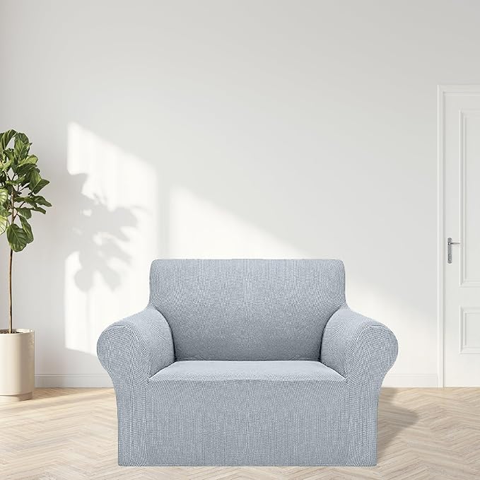 Cupuamon 2026 New Stretch Chair Sofa Slipcovers Couch Cover for 1 Seater Furniture Protector Sofa Covers with Elastic Bottom Jacquard Fabric Small Checks for Pets, Kids - Silver