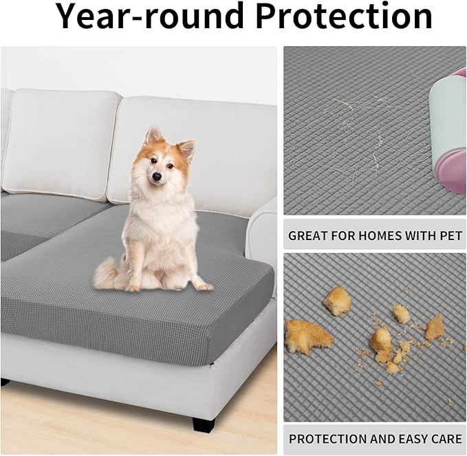 Easy-Going Stretch 3 Pieces Couch Cushion Covers for Sectional Sofa Left/Right L Shape Chaise Lounge Sofa Seat slipcover Anti-Slip Sofa Cover Soft (2 Seater + 1 Chaise, Light Gray)