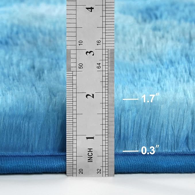 Large Shag Area Rugs 5 x 8, Tie-Dyed Plush Fuzzy Rugs for Living Room, Ultra Soft Fluffy Furry Rug for Bedroom, Indoor Carpet Nursery Rugs for Kids Room Home Decor, Bright Blue