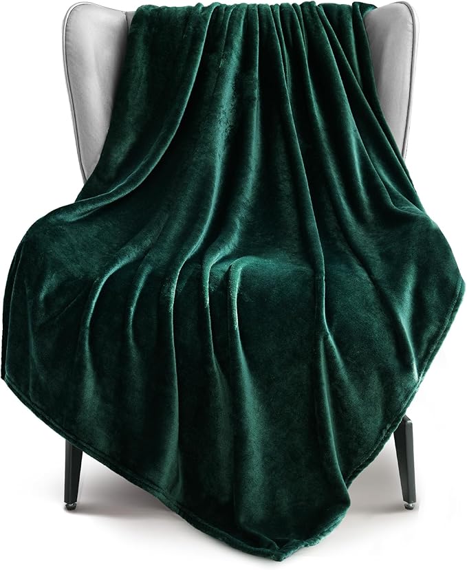 Exclusivo Mezcla Fleece Forest Green Throw Blanket for Couch, Sofa, Super Soft and Warm Blankets, All Season, Cozy, Plush, Lightweight, 50x60 Inches