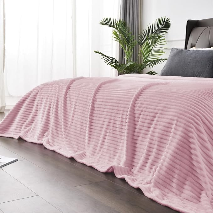 BEDELITE Fleece Throw Blanket for Couch – 3D Ribbed Jacquard Soft and Warm Decorative Fuzzy Blanket – Cozy, Fluffy, Plush Lightweight Cherry Blossom Throw Blankets for Bed, Sofa, 50x60 inches