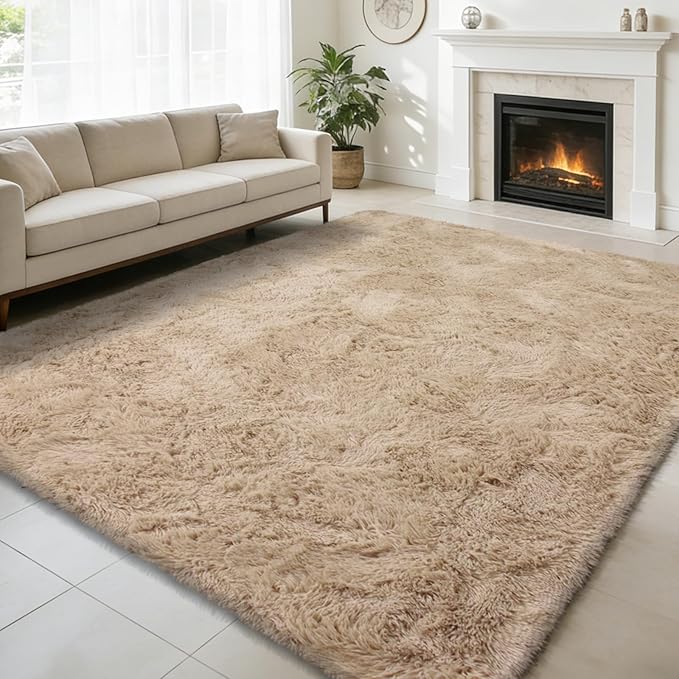Shag Area Rug for Bedroom 4x6,Beige Fluffy Area Rugs for Living Room,Soft Fuzzy Rug Non-Shedding Indoor Plush Carpet for Kids Bedroom Nursery Dorm Home Decor
