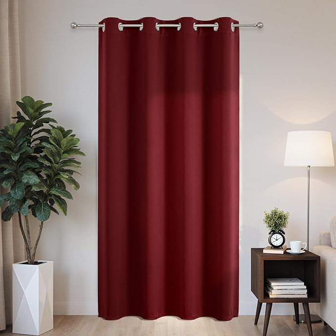 Joydeco Blackout Patio Sliding Door Curtains 108 Inches Long, Grommet Privacy Room Divider Curtains, Extra Wide Thermal Blackout Drapes for Bedroom Living Room (Burgundy Red, 60Wx108L, 1 Panel)