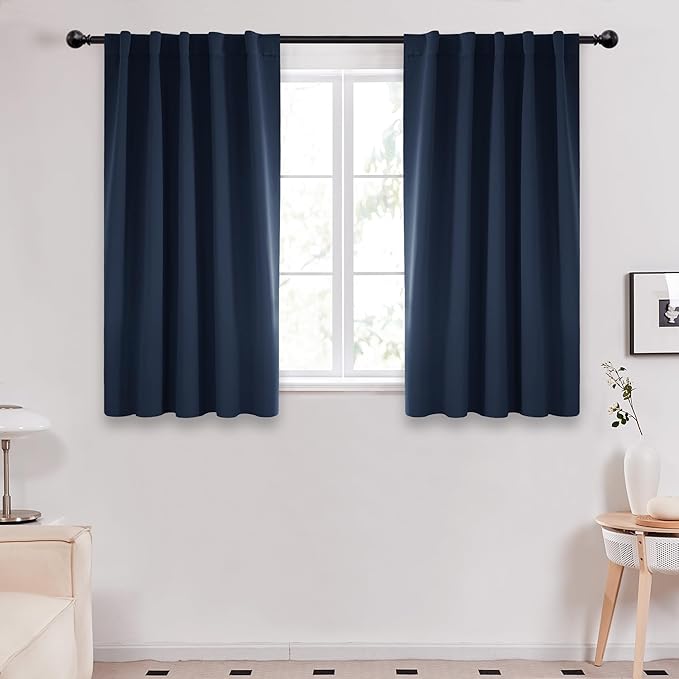 Deconovo Back Tab and Rod Pocket Drapes and Curtains Short Blackout Curtains for Kitchen Windows 42Wx54L Inch Navy Blue 2 Panels