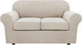 H.VERSAILTEX 3 Piece Stretch Sofa Covers for 2 Cushion Loveseat Couch Covers for Living Room Furniture Cover (Base Cover Plus 2 Seat Cushion Covers) Thicker Jacquard Fabric(Medium, Island Fossi)