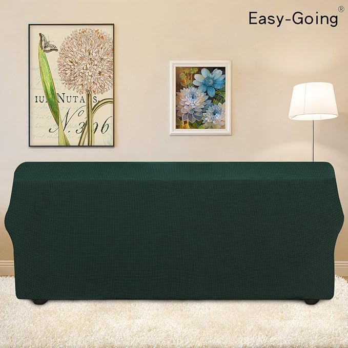 Easy-Going Stretch 4 Seater Sofa Slipcover 1-Piece Sofa Cover Furniture Protector Couch Soft with Elastic Bottom for Kids, Polyester Spandex Jacquard Fabric Small Checks Dark Green