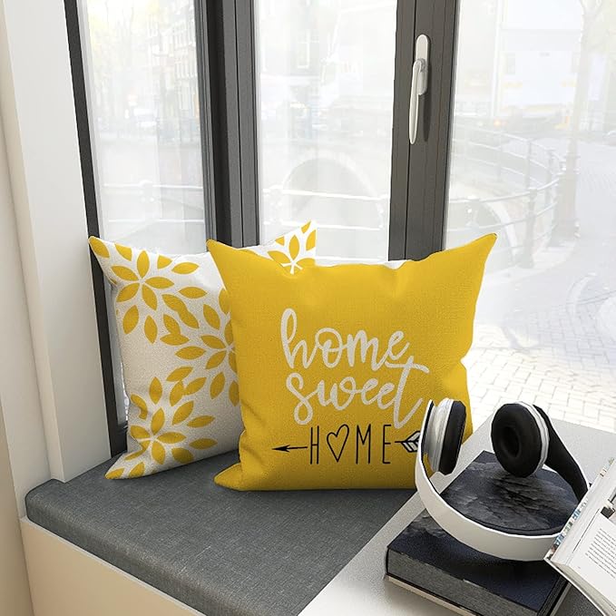 YCOLL Pillow Covers 18x18 Set of 4, Modern Sofa Throw Pillow Cover, Decorative Home Outdoor Linen Fabric Geometric Pillow Case for Couch Bed Car, Yellow