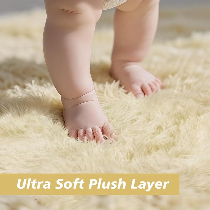 6x9 Fluffy Area Rug for Living Room,Shag Area Rugs for Bedroom,Ivory Soft Fuzzy Rug Non-Shedding Indoor Plush Carpet for Kids Bedroom Nursery Dorm Home Decor