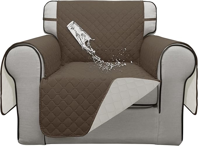 ISSUNTEX Double Protection 100% Waterproof Chair Sofa Cover for Living Room, Reversible Furniture Protector for Dogs, Pets, Kids (Chair, Camel/Ivory)