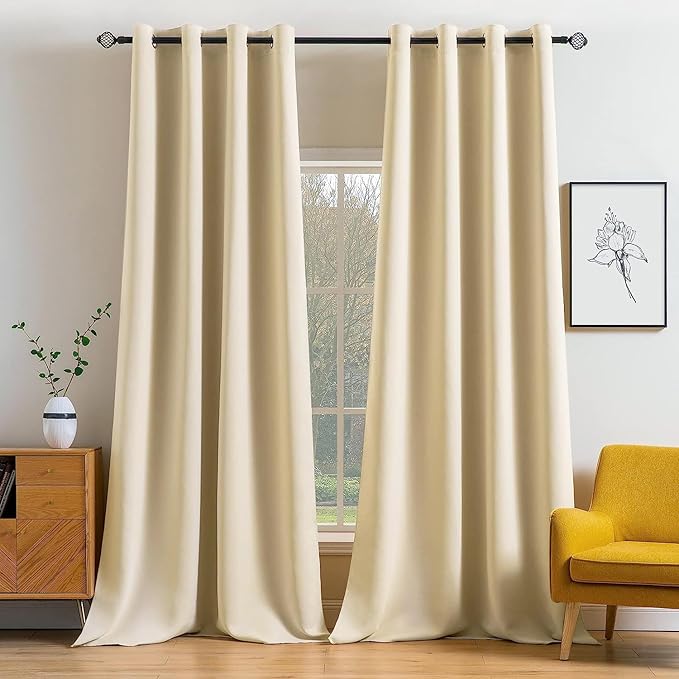 MIULEE Room Darkening Curtains Thermal Insulated Drapes Solid Window Treatment Set Grommet Top Light Blocking Blackout Curtain for Living Room/Bedroom 2 Panels 52 x 96 inch Cream Beige