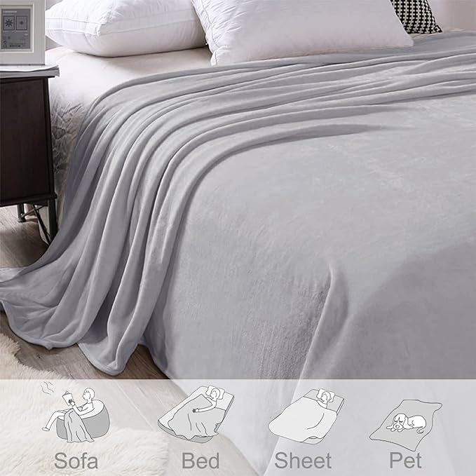 Exclusivo Mezcla Fleece Blanket King Size for Bed, Super Soft and Warm, All Season, Cozy, Plush, Lightweight, 90x104 Inches, Light Grey