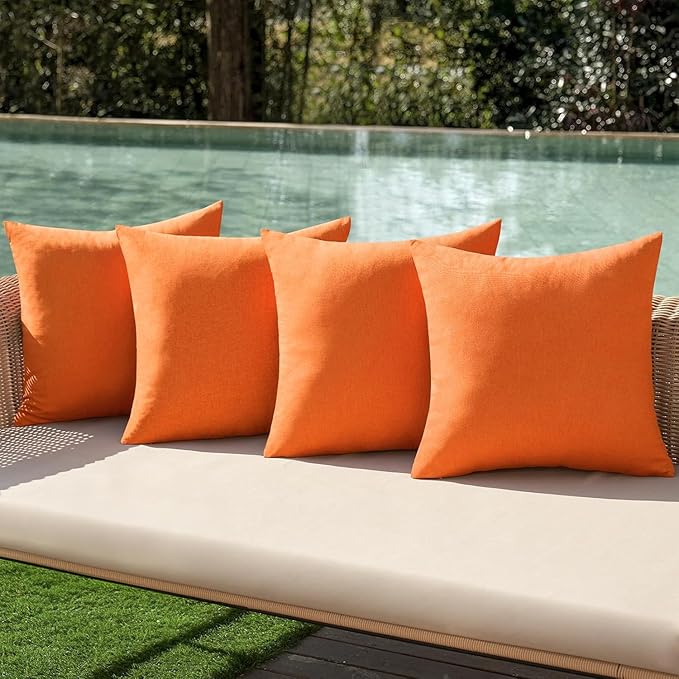 MIULEE Pack of 4 Decorative Bright Orange Throw Pillow Covers Linen Waterproof Pillow Covers Outdoor Farmhouse Cushion Cases for Halloween Patio Garden Tent Balcony Couch Sofa 18x18 inch