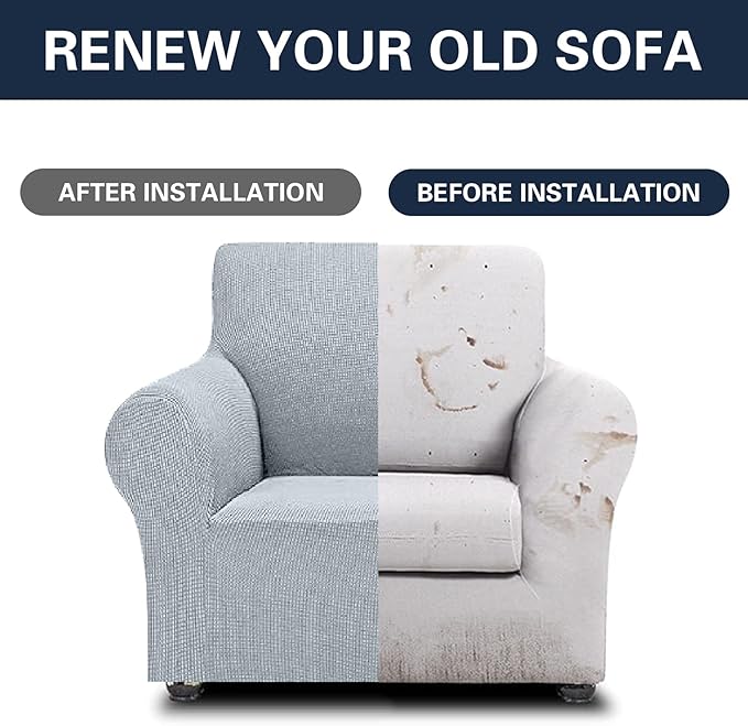 Cupuamon 2026 New Stretch Chair Sofa Slipcovers Couch Cover for 1 Seater Furniture Protector Sofa Covers with Elastic Bottom Jacquard Fabric Small Checks for Pets, Kids - Silver