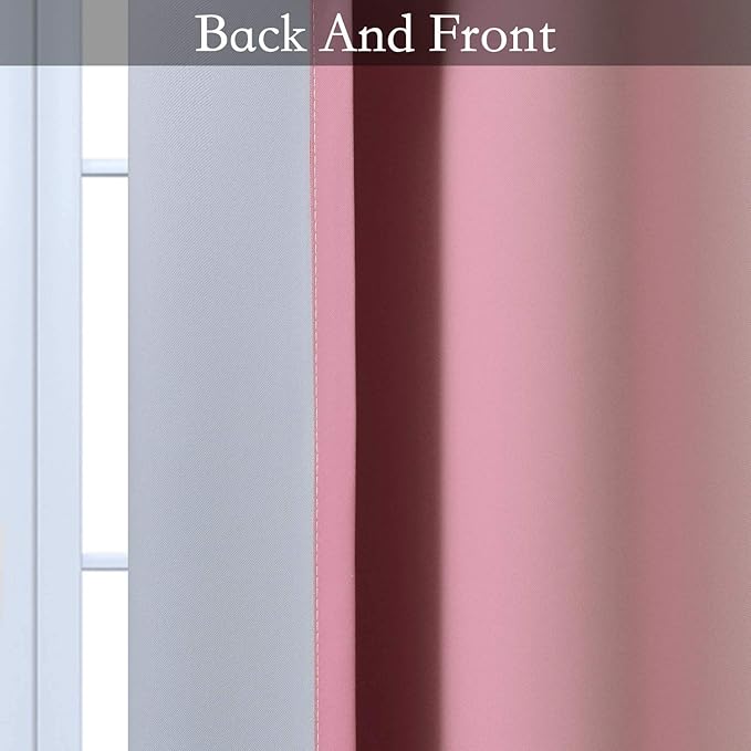 SimpleHome Ombre Room Darkening Curtains for Living Room, Light Blocking Gradient Pink to Greyish White Thermal Insulated Grommet Window Curtains/Drapes for Bedroom, 2 Panels, 52x84 inches Length