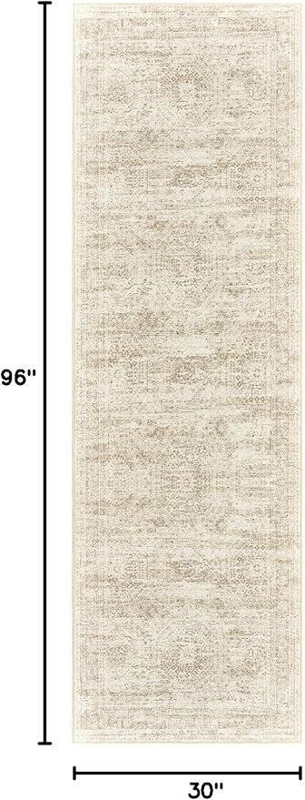 Washable Runner Rug, 2'6" x 8' Non-Slip Kitchen Vintage Foldable Hallway Runners for Entryway, Laundry, Bedroom, Beige
