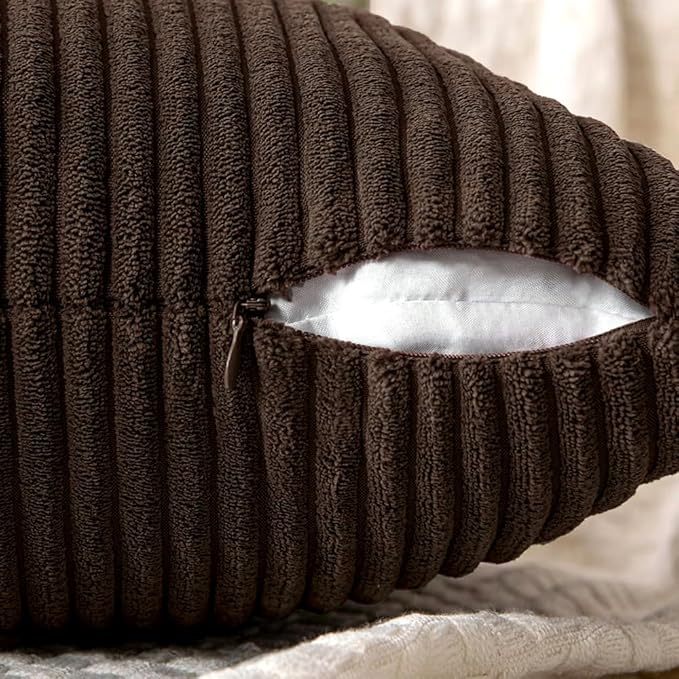 MIULEE Dark Brown Decorative Throw Pillow Covers 18x18 Inch for Couch Bed Sofa Pack of 2 Boho Farmhouse Throw Pillows Soft Cross Corduroy Patchwork Textured Cushion Cases