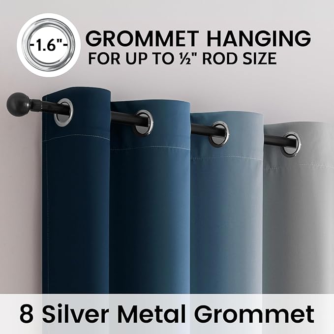 SimpleHome Ombre 100% Blackout Curtains for Bedroom 84 Inches Long, Blue with White Liner Room Darkening Thermal Insulated Grommet Curtain/Drapes for Living Room,2 Panels Set