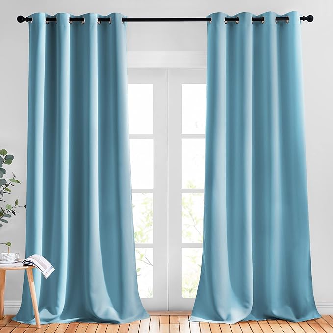 NICETOWN Bedroom Blackout Curtains and Drapes - Window Treatment Thermal Insulated Solid Grommet Blackout Draperies for Living Room (Set of 2 Panels, 52 by 95 Inch, Teal Blue)