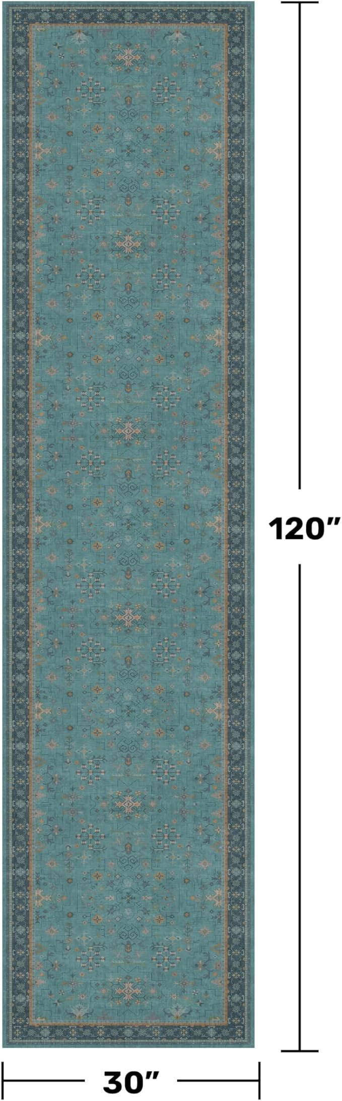 Boho 2'6"x10' Wide Hallway Runner Rugs - Teal 10ft Long Washable Indoor Floor Mats for Entryway, Non Slip with Rubber Backing, Floral Aqua Blue Unique Runner Décor