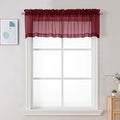 Chyhomenyc Burgundy Sheer Valances for Windows - Light Filtering Small Kitchen Curtains, Rod Pocket Short Top Window Treatment Decor for Living Room Bathroom Basement, 42Wx16L inches, 2 Panels