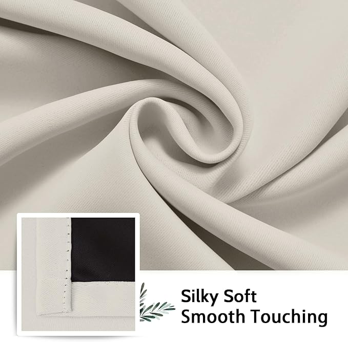 SimpleHome 100% Blackout Curtains for Bedroom,Thermal Insulated Cream Grommet Window Drapes Room Darkening Curtains for Living Room with Black Back,42 x 36 Inch,2 Panels