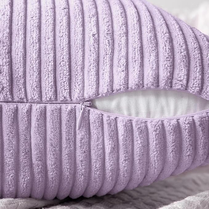 MIULEE Purple Decorative Throw Pillow Covers 18x18 Inch for Couch Bed Sofa Pack of 2 Lavender Boho Farmhouse Throw Pillows Soft Cross Corduroy Patchwork Textured Cushion Cases