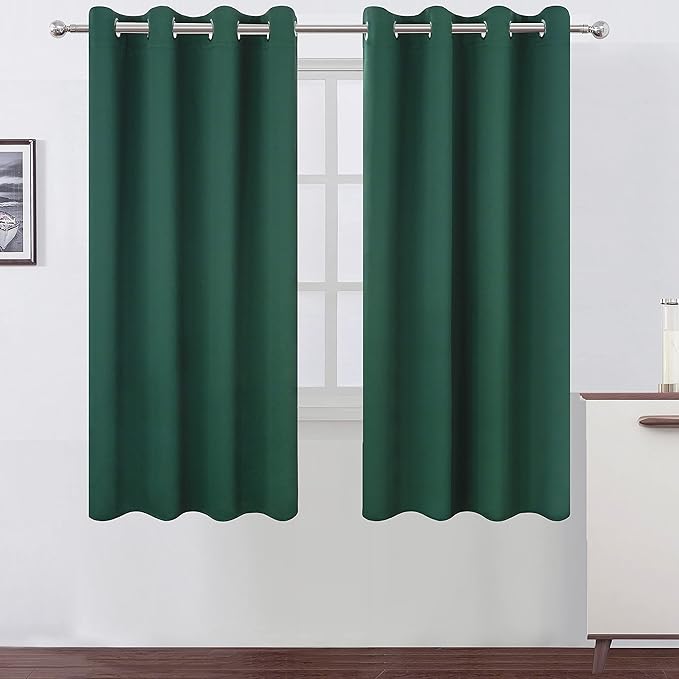LEMOMO Dark Green Blackout Curtains 66 x 63 Inch Length/Set of 2 Curtain Panels/Thermal Insulated Room Darkening Blackout Curtains for Bedroom