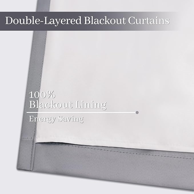 Yakamok Grey Room Darkening 100% Blackout Curtains Grommet Window Treatments with 2 Thick Layers-Gray Thermal Insulated Drapes Set of 2 Panels for Bedroom Living Room 52 Inches by 96 Inches Length