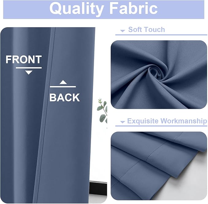 Simplebrand Ava Denim Blue Blackout Curtains for Bedroom, 72 Inch Length, 2 Panels, Privacy Thermal Insulated Rod Pocket Curtains for Patio, French Door, W40 x L72 Inch
