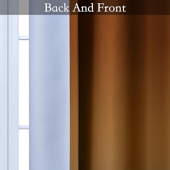 SimpleHome Ombre Room Darkening Curtains for Living Room, Light Blocking Burnt Orange to Grey White Thick Thermal Insulated Grommet Window Curtains Drapes for Bedroom, 2 Panels, 52x96 inches Length