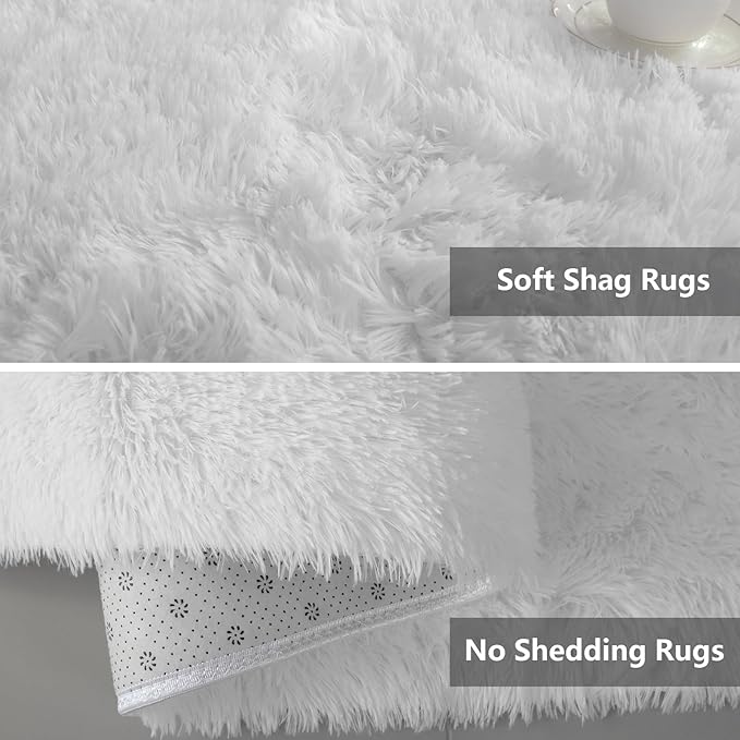 9X12 Large Area Rugs for Living Room Bedroom,White Big Shag Rug for Bedroom Dorm,Soft Fluffy Indoor Carpet Nursery Rugs for Kids Girls Room Home Decor (White, 9X12 Feet)