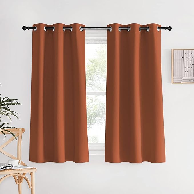 NICETOWN Blackout Curtain Panels for Girls Room, Burnt Orange, 1 Pair, 34 x 60 Inch, Nursery Essential Thermal Insulated Solid Grommet Top Blackout Drapes