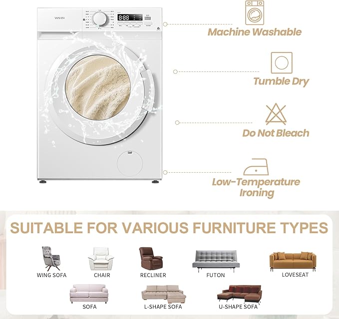HANDONTIME Washable Couch Covers for Sofa Boho Couch Covers for 3 Cushion Sofa Pet Friendly Beige Chenille Jacquard Couch Protector for Dogs Plant Branch Sectional Cover Sofa Slipcovers, 71" X 150"