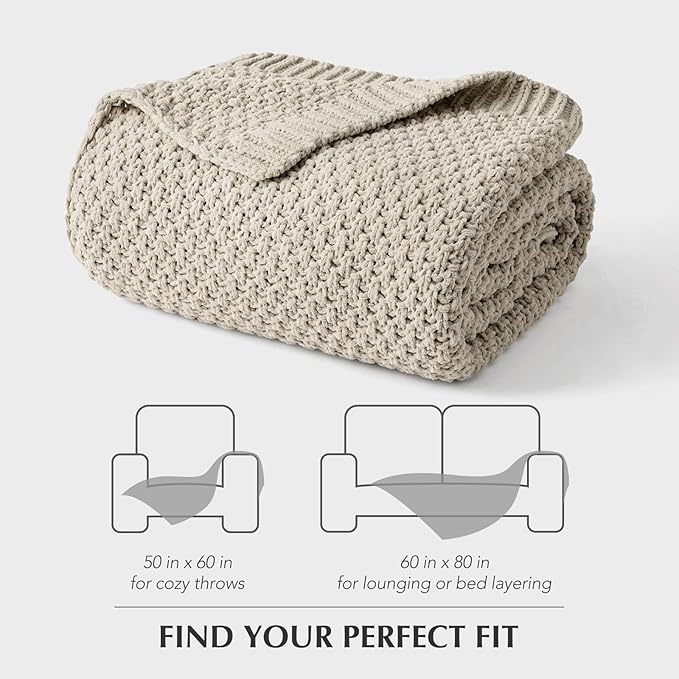 EVERGRACEHOME Chunky Chenille Knit Throw Blanket for Couch, Soft Luxurious Moss Stitch Blankets for Bed, Cozy Decorative Farmhouse Knitted Throws for Sofa, Warm Gray, 60" x 80"
