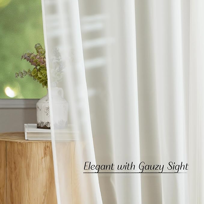 NICETOWN Beige Sheer Long Curtains 102 inches, Grommet Elegant and Airy Window Treatments Translucent Lightweight Drapes for Living Room/Bedroom, 2 Panels, W54 x L102