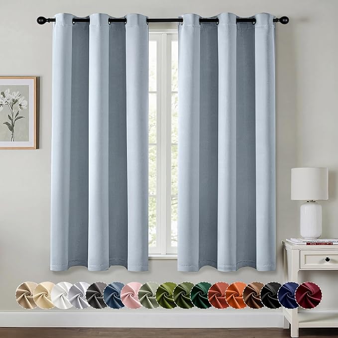 MIULEE Light Blue Blackout Curtains for Bedroom Living Room 54 Inches Long 2 Panels, Thermal Insulated Room Darkening Drapes Solid Grommet Noise Reduction Light Blocking Window Treatments 40x54 Inch