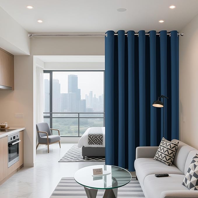 Joydeco Blackout Patio Sliding Door Curtains 96 Inches Long, Grommet Privacy Room Divider Curtains, Extra Wide Thermal Blackout Drapes for Bedroom Living Room (Navy Blue, 80Wx96L, 1 Panel)