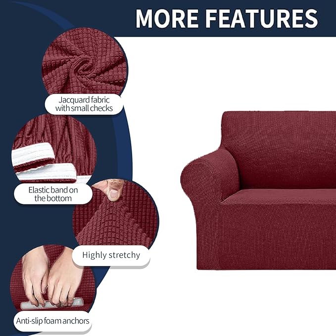 Cupuamon 2026 New Stretch Oversized Sofa Slipcovers Couch Sofa Cover for 4 Seater Furniture Protector Covers with Elastic Bottom Jacquard Fabric Small Checks for Pets, Kids - Dark Red