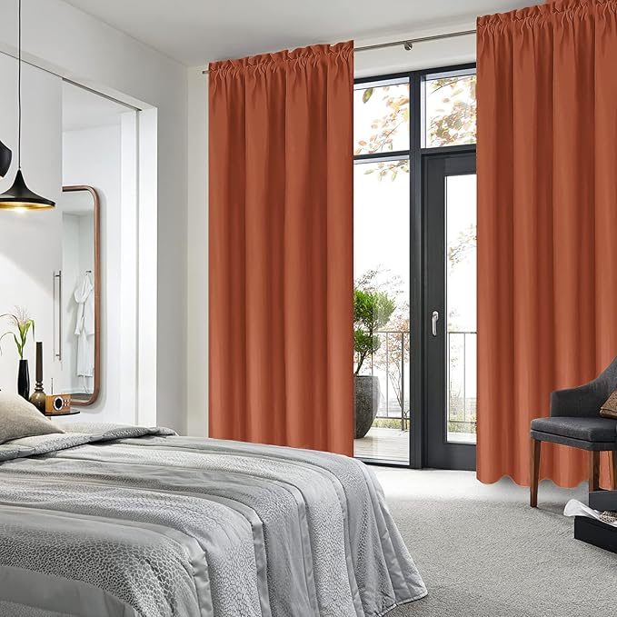 DWCN Blackout Curtains Thermal Insulated, Energy Saving & Noise Reducing Bedroom and Living Room Curtains, Burnt Ochre, W 42x L 72 Inch, Set of 2 Rod Pocket Curtain Panels