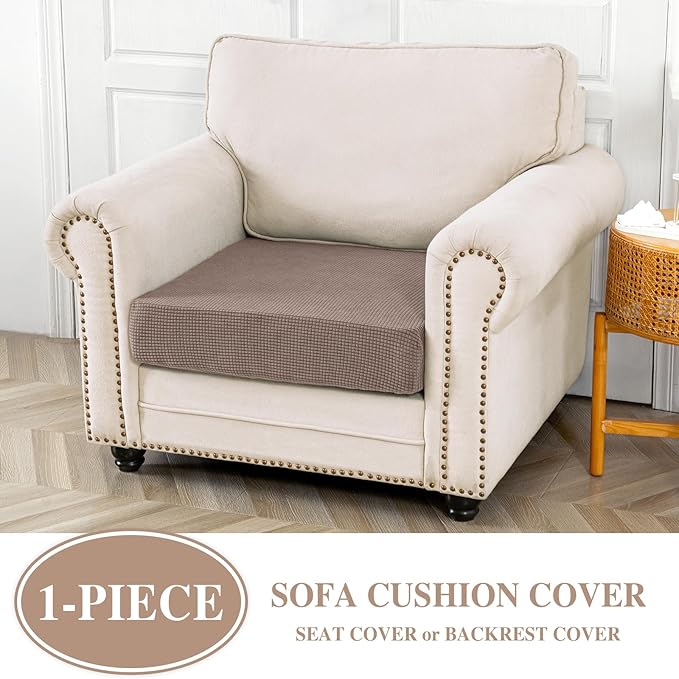 Couch Cushion Cover Seat Cushion Cover Stretch Armchair Cover Separate Sectional Sofa Slipcovers Furniture Protector(1 Piece for Seat or Sofa Backrest, Khaki)