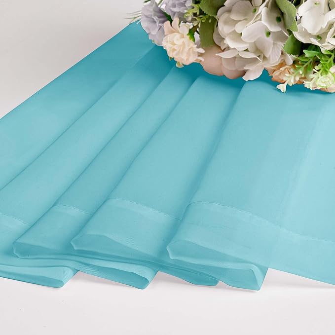 OWENIE Aqua Sheer Curtains for Bedroom Living Room 54 Inch Length 2 Panels Set, Soft Solid Light Filtering Sheer Short Curtains for Small Window, 2 Pcs Total 84 Width 54 Long, Aqua