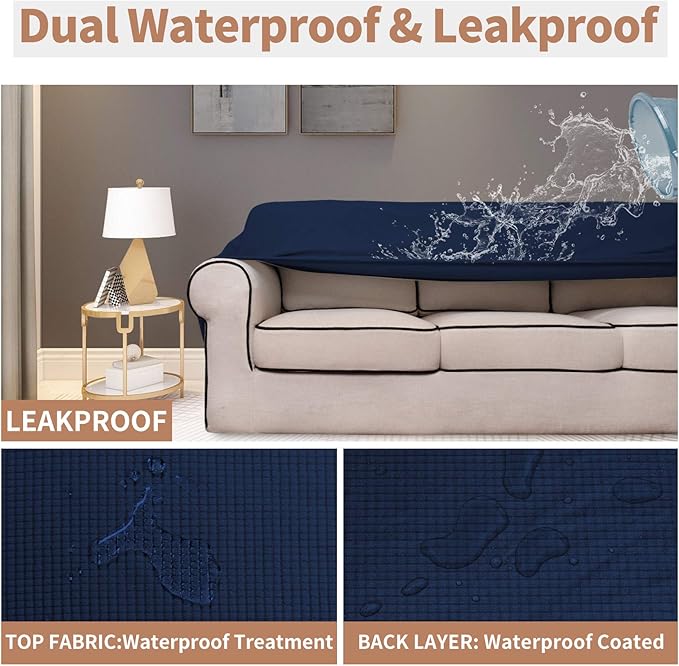 Easy-Going 100% Waterproof Chair Couch Cover, Dual Waterproof Sofa Cover, Stretch Jacquard Sofa Slipcover, Leakproof Furniture Protector for Kids, Pets, Dog and Cat (Chair, Navy)