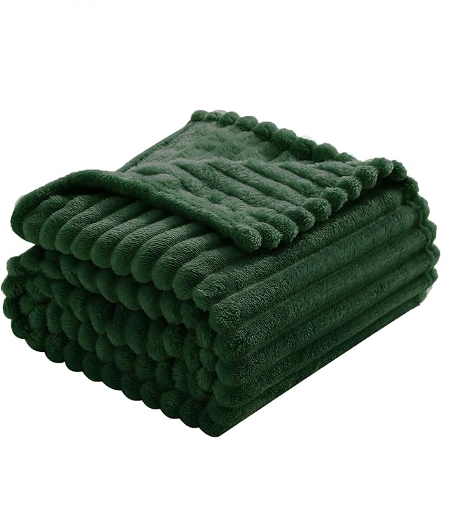 Green Fleece Throw Blanket 60”×80” for Couch Sofa Bed,Super Soft Cozy Plush Microfiber Flannel Blanket with Stripes Design Lightweight for Adults,Woman,Girls