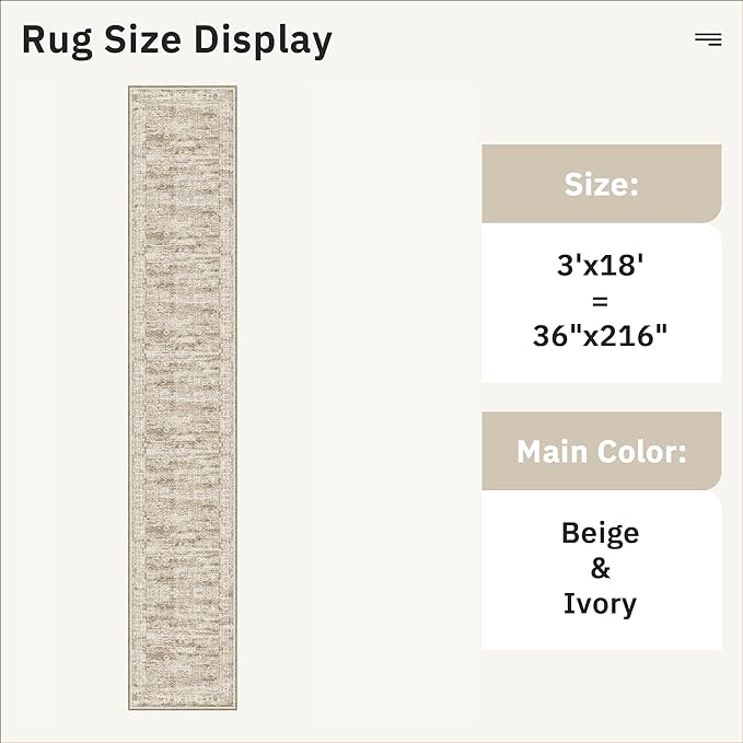 Hallway Runner Rug 3x18 - Kitchen Rugs 18ft Washable Entryway Rug Vintage Kitchen Runners Non Slip Farmhouse Indoor Carpet Runner for Living Room Bedroom, Brown