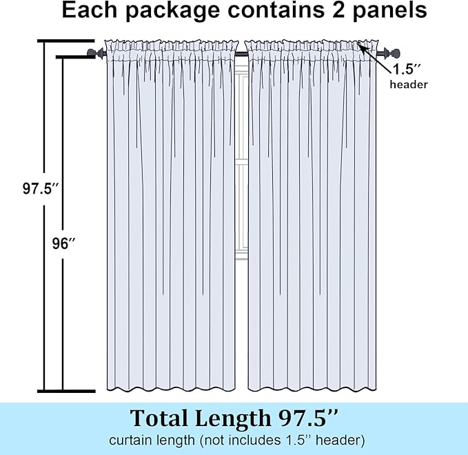 Simplebrand Sage Green Sheer Curtains 96 Inches Long, Light Filtering Rod Pocket Solid Color Window Sheer Curtain Panels, Elegant Curtains & Drapes for Living Room, Bedroom 2 Panels, 59" W x 96" L