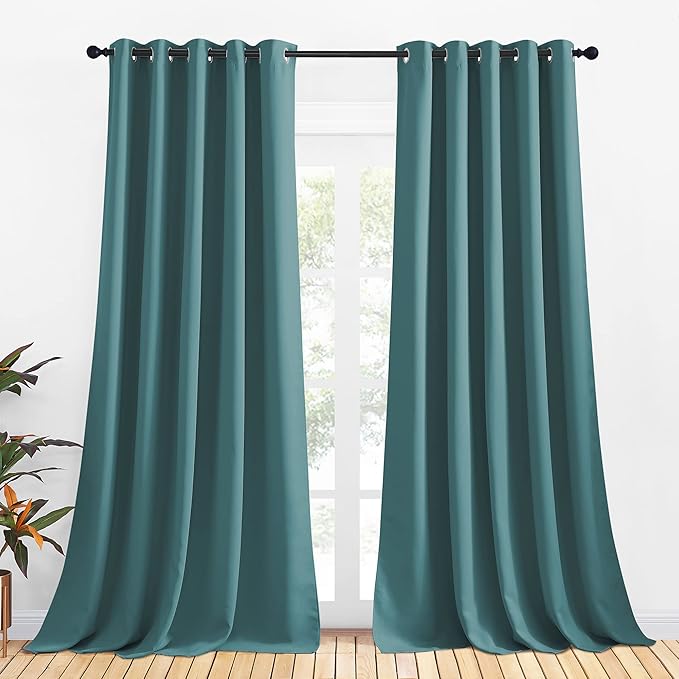 NICETOWN Bedroom Curtain Panels Blackout Draperies, Thermal Insulated Solid Grommet Blackout Curtains/Drapes (Sea Teal, One Pair, 70 by 95-inch)
