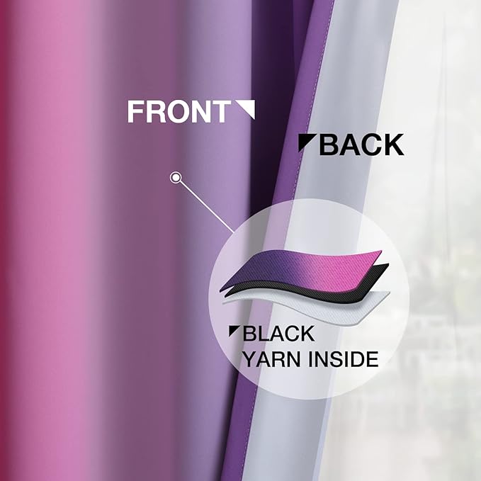 Yakamok Ombre Purple and Pink Curtains for Bedroom, Gradient Room Darkening Curtains 63 inches long,Grommet Thermal Insulated Light Blocking Window Drapes/Curtain for Living Room,52 x 63 Inch,2 Panels
