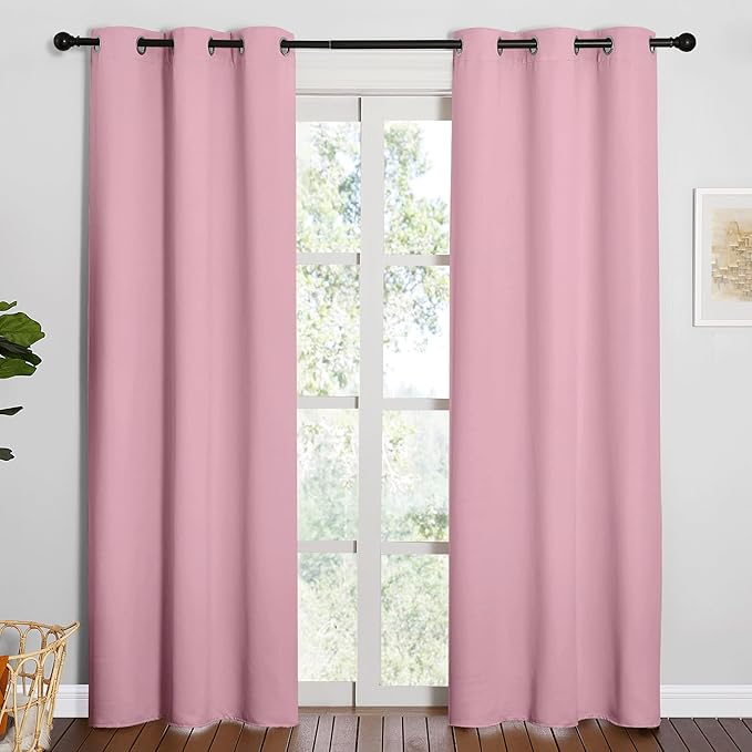NICETOWN 84 inches Blackout Curtains for Office and Theater, Thermal Insulated Solid Grommet Drapes for Living Room (Crystal Pink, 1 Pair, 42 inches Wide)